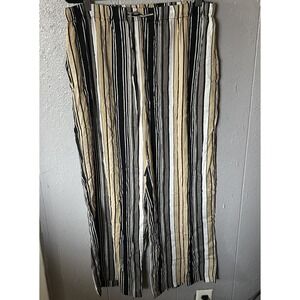 BocaBay wide leg pants Womens Size L‎ striped drawstring Black Tan Casual